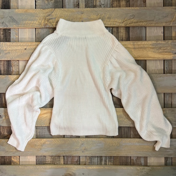 Ivory [Nasty Gal] Balloon Sleeve Knit Sweater | NWT Cream Mock Neck Top | Medium - Picture 13 of 16